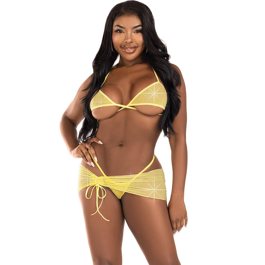 Vue 12 de Leg Avenue - Set Tres Piezas Diamantes Amarillo